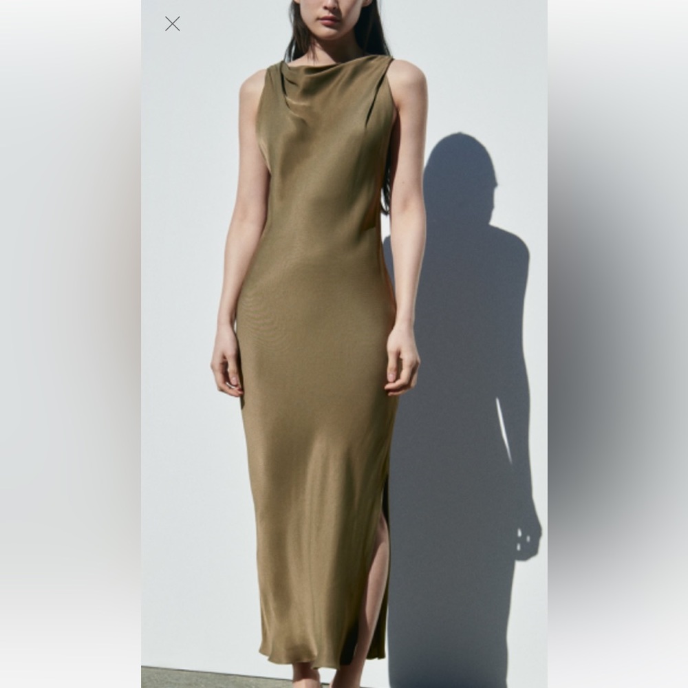 Zara satin cowl neck maxi dress